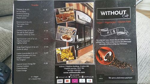 Menu at Without Cafe in South West London