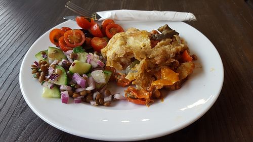 Lasagne and mixed salad at Without Cafe in South West London