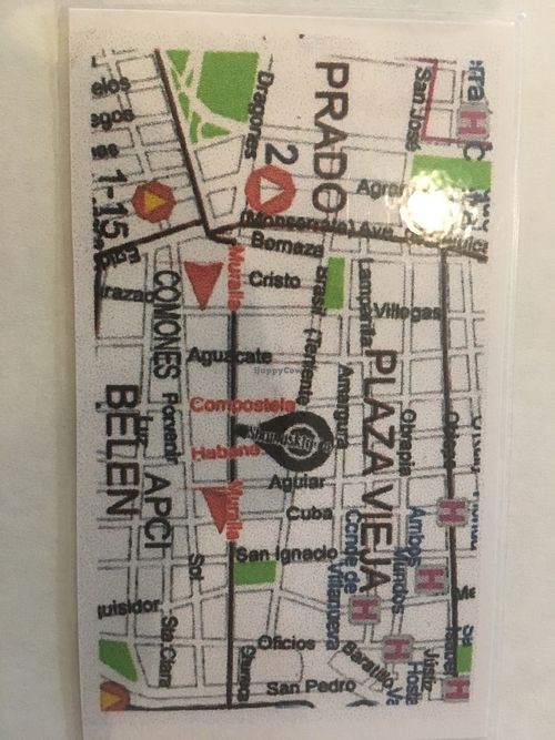 Map on reverse of business card at El Shamuskia'o in Havana