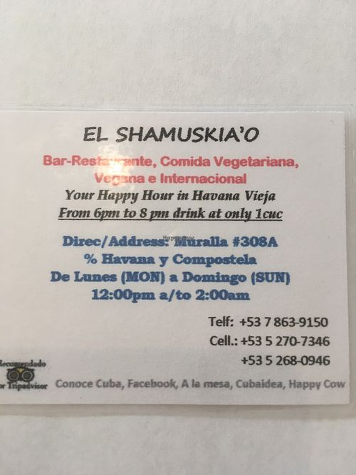 Business Card at El Shamuskia'o in Havana