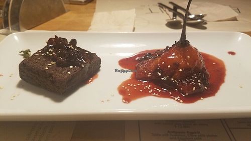 brownie and tomato tree fruit dessert at Appetit Bio in Medellin