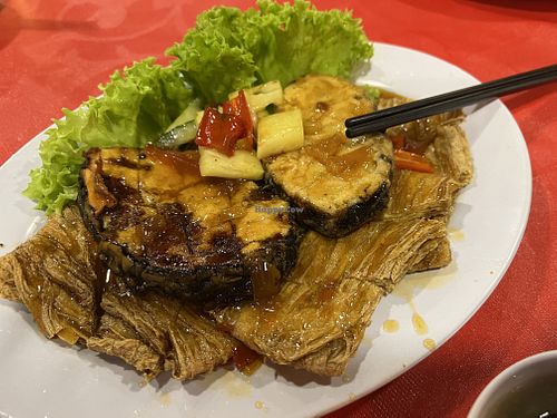 Sour plum fish and bean curd sheets #Veganuary at Yisin - Indah in Johor Bahru