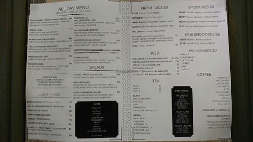 menu at E for Ethel in North Adelaide