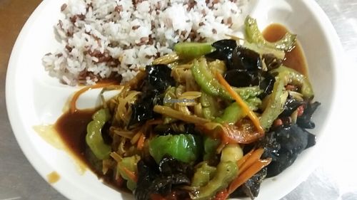 assorted vegetables with rice. very generous portion  at Tempeh Healthy Vegetarian Food in Central Singapore