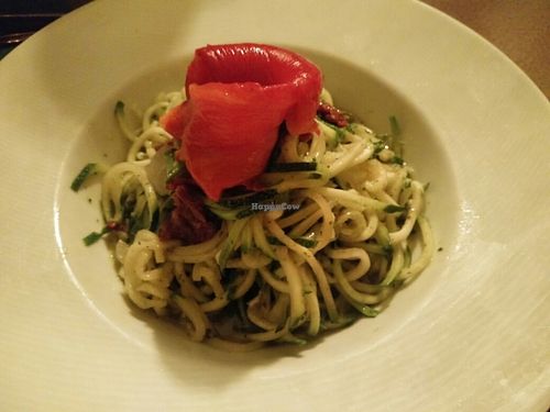 zucchini spaghetti with pesto sauce at BumpGreen in Madrid