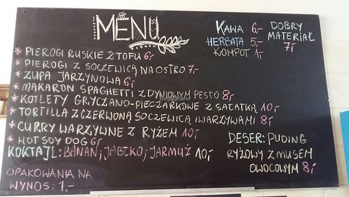 menu (in polish) at Warzywniak in Wroclaw