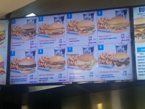 Overhead menu at Elevation Burger in Houston