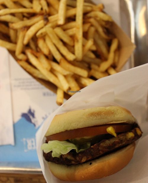 Combo #5. Vegan burger with fries and a soft drink. at Elevation Burger in Houston