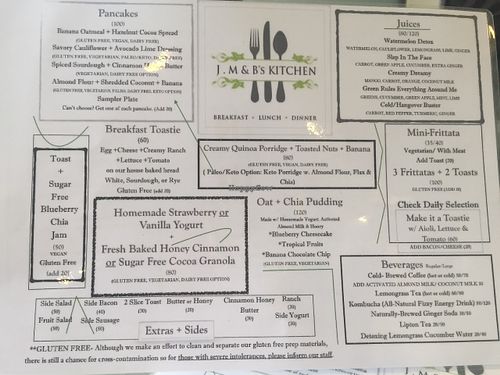 Breakfast menu at J M & B's Kitchen in Koh Tao