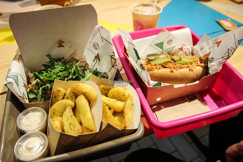 hot dogs and potatoes at La Trocadero in Barcelona