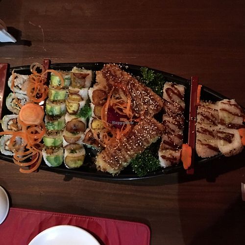 vegan sushi boat $29  at Kappa Sushi in La Fortuna