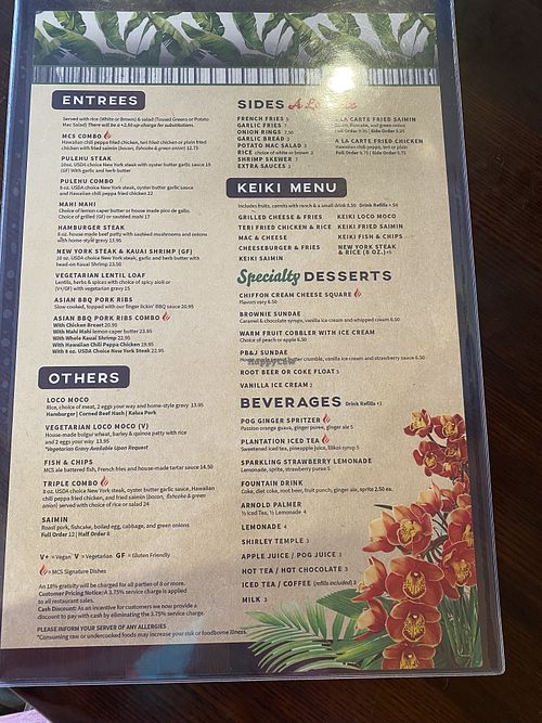 Menu at MCS Grill in Hanapepe