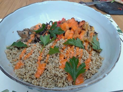Quinoa bowl with nonvegan salsa at Canasto Picnic Bistro in Bogota