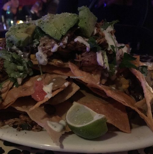 loaded nachos with spiced jackfruit and acocado at No Bones Beach Club in Portland