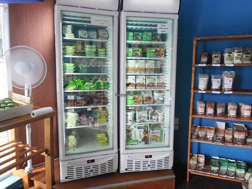 Our refrigerator products- Talho vegetariano, Violife cheese, Bio Tofus, Vegan Ice creams and a lot of other things :) at The Happy Market in Ponta Delgada