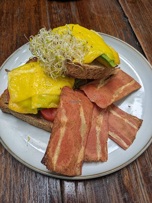 Vegan Cheesy Melt with avocado and bacon at Sappho Books Cafe & Bar in Glebe