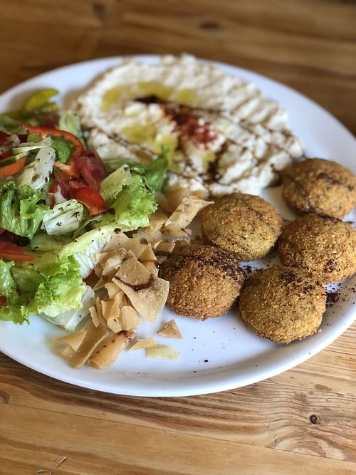 Falafel, babaganoush, salad fatuh  at Falafel Koy in Istanbul