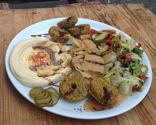 Falafel plate with hummus and fatoush at Falafel Koy in Istanbul