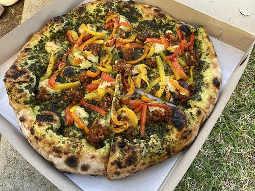 Pesto pizza. Super good. (A little spicy, so if you’re sensitive to spice, be careful.) at Floralia in Honolulu