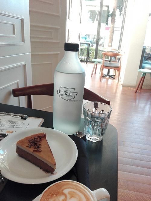 Moca vegan cheese cake made by Vegan Fairies! at Dizer Coffee Specialization in Athens