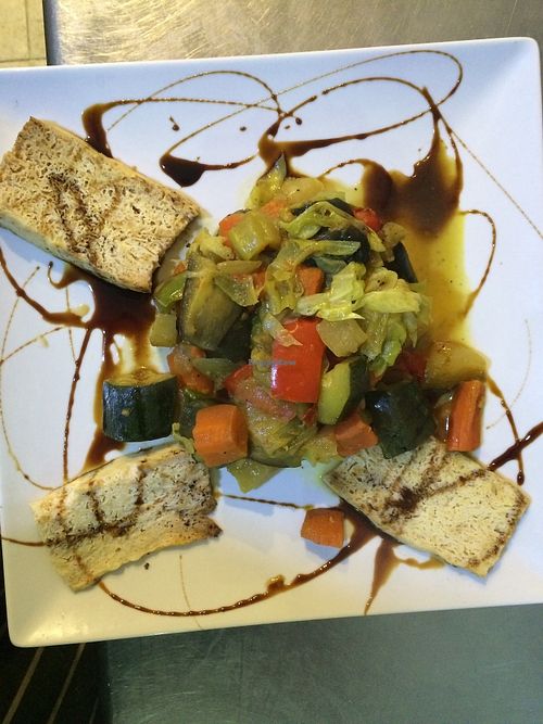 Grilled tofu with sutèed vegetables!!! at Green Bar in Malaga