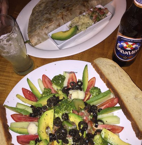 Veggie baleada and salad at ViaVia Cafe in Copan Ruinas