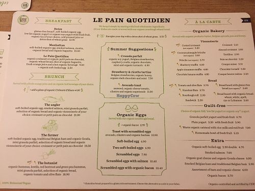 the carrots represent which meals are vegan at Le Pain Quotidien in Mons
