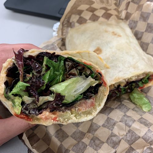 Vegan wrap- it’s hummus at Latitude 59 in Homer