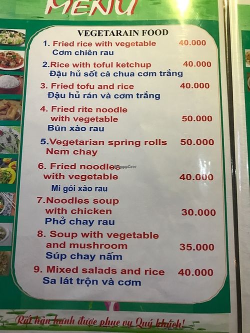 Menu at A Little Vietnam in Phong Nha