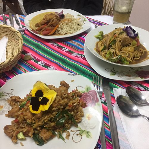 Main dishes from daily menu at Vida Vegan Bistro in Cusco