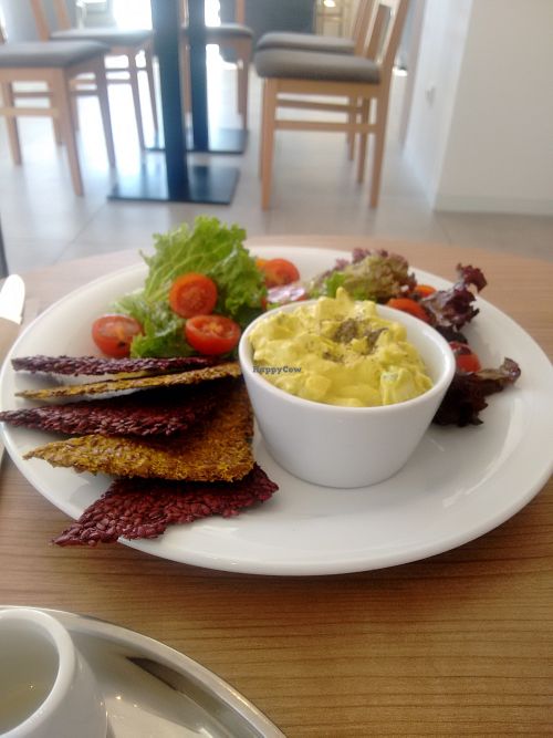 Breakfast at Secret of Raw. Avocado, salad and raw crakers. at Project Cafe in Brno