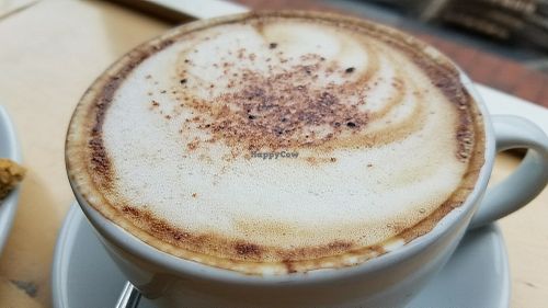 cappuccino with oatly at Larder in Brighton