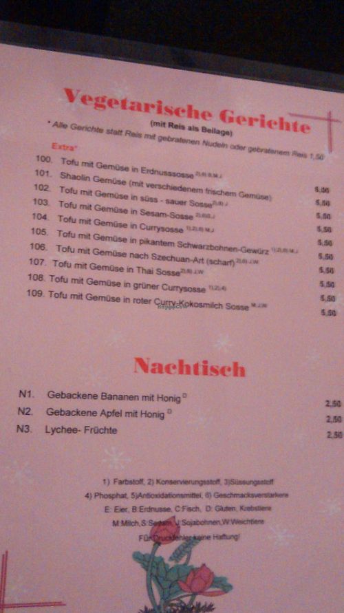 Vegetarian Menu at Asia Bistro Arche in Konstanz