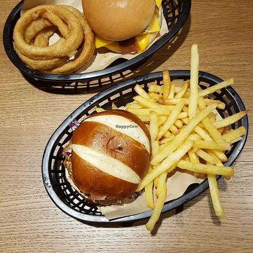 Jackfruit burger and fries at Earth Restaurant & Takeaway in Petersfield