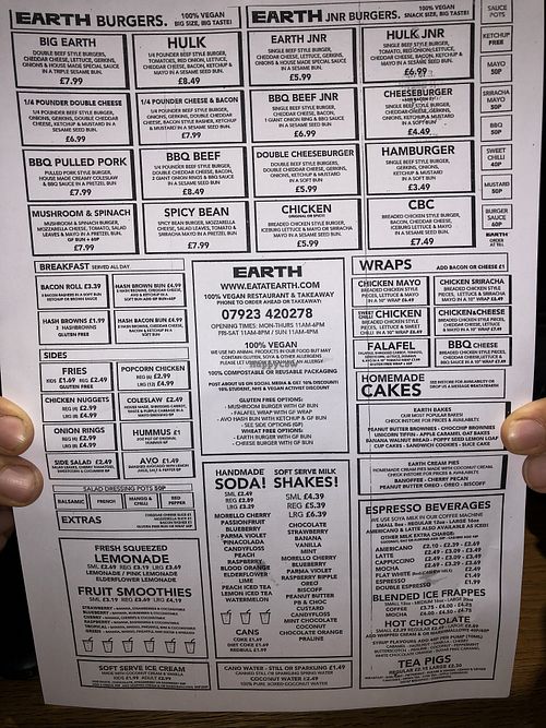 Full menu  at Earth Restaurant & Takeaway in Petersfield