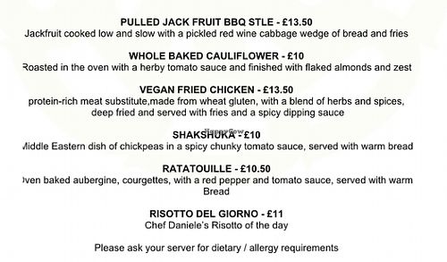 Vegan menu at Source in York