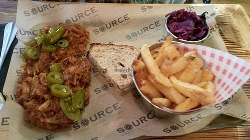 BBQ jackfruit with chips and braised red cabbage at Source in York