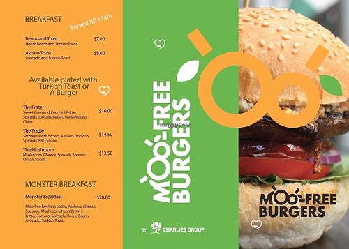 Breakfast menu at MooFree Burgers - North Lakes in Moreton Bay Region