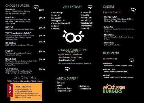 Menu at MooFree Burgers - North Lakes in Moreton Bay Region