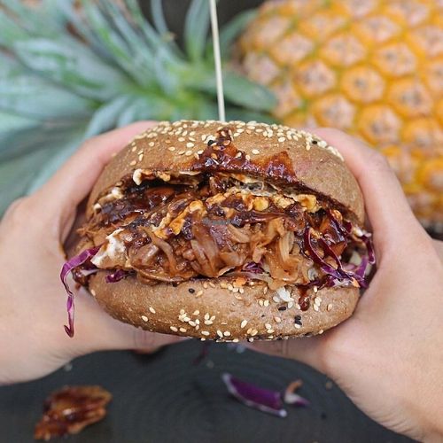 BBQ jack burger (pulled jackfruit) at MooFree Burgers - North Lakes in Moreton Bay Region