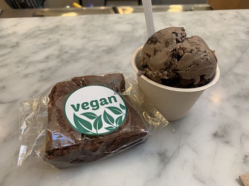 Brownie and cookies & cream vegan ice cream  at Angela's Ice Cream - Petaluma Blvd in Petaluma