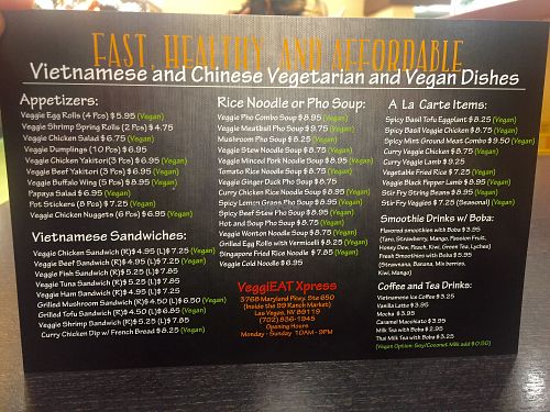 menu as of 7/28/2017 at VeggiEAT Xpress - 99 Ranch Market in Las Vegas