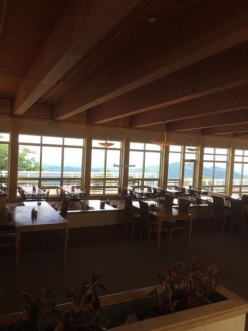 Your view for lunch or dinner in the dining hall at Art of Living Retreat Center in Boone