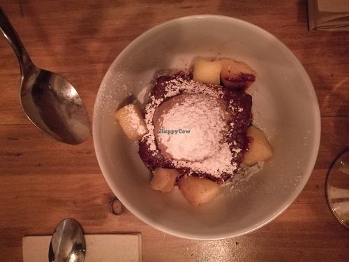 Brownie with vegan ice-cream at Quinoa Arago Vegetaria in Barcelona
