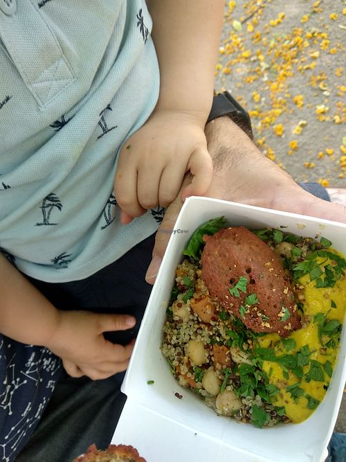 Falafels and chick pea quinoa salad at Quinoa Arago Vegetaria in Barcelona