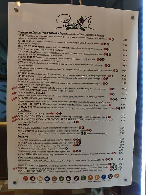 Menu at Pizzeria Altabix in Elche