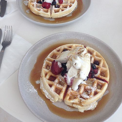 waffles from breakfast menu at Planet Vegan in Sunshine Coast
