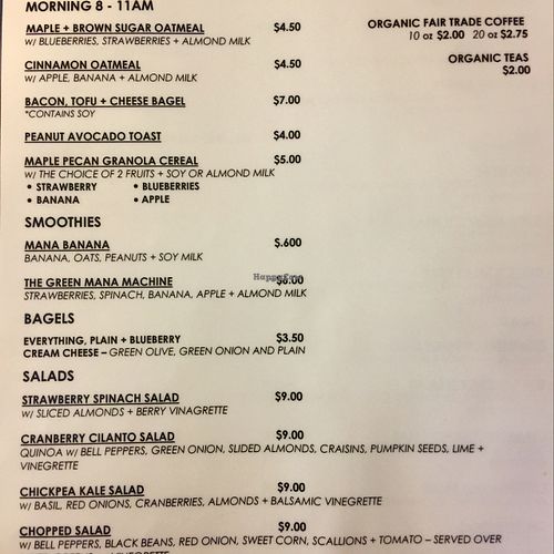 Menu 1 at Mana in Binghamton