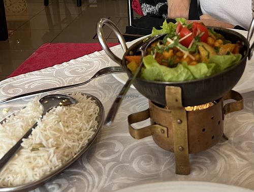 Chickpea with vegetables and white rice  at Delhi Darbar in Caldas Da Rainha