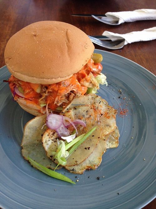 Jackfruit "pulled pork" burger - Vegan at Cafe Kumbuk Good Market in Colombo